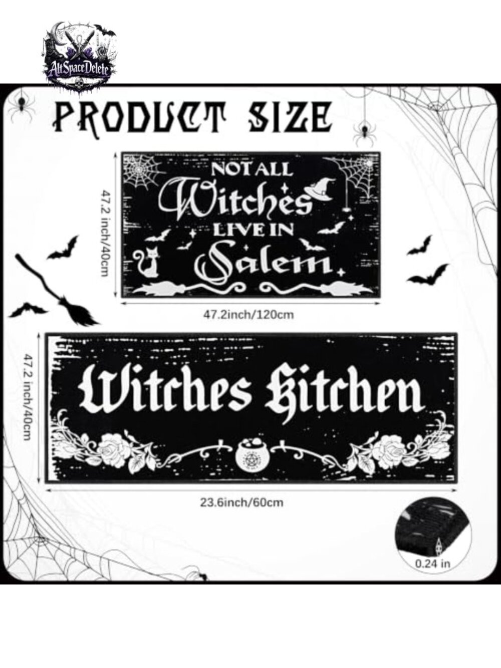 2 Pc Halloween Kitchen Rugs Witchy Floor Mats Gothic Home Decor - Picture 2 of 6